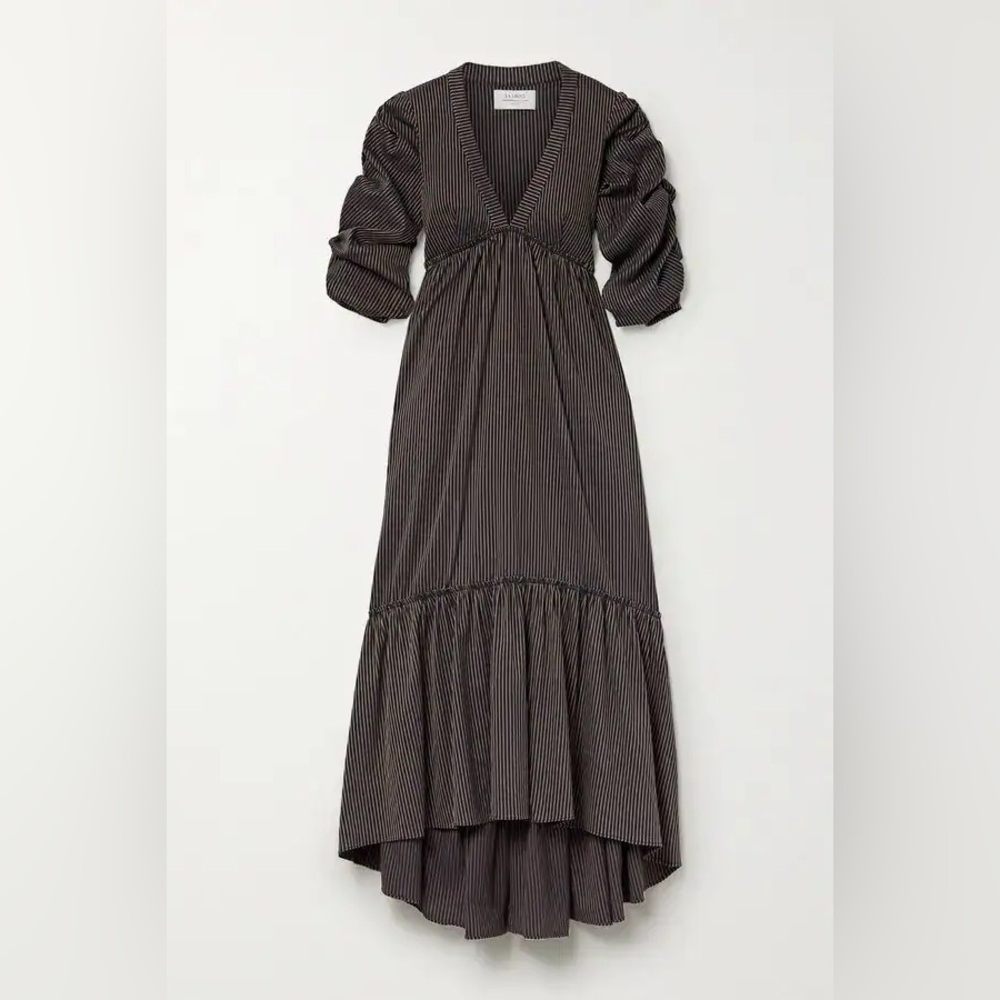 LA LIGNE Gitane Ruched Striped Cotton-Blend Dress size medium w/ pockets - Picture 5 of 12